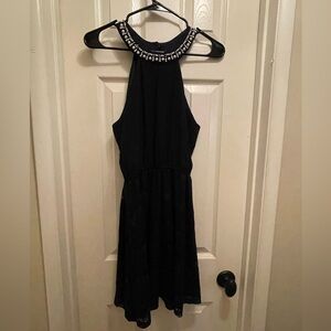 Blue Rain Black Halter Dress with Beaded Neckline